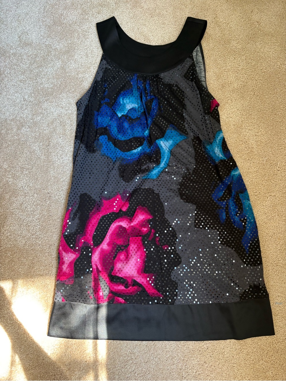 Express Y2K mini sequins dress black floral size Medium